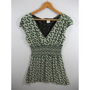 Vintage 90s Y2K Max Studio Babydoll Top Women Medium Cap Sleeve Geometric